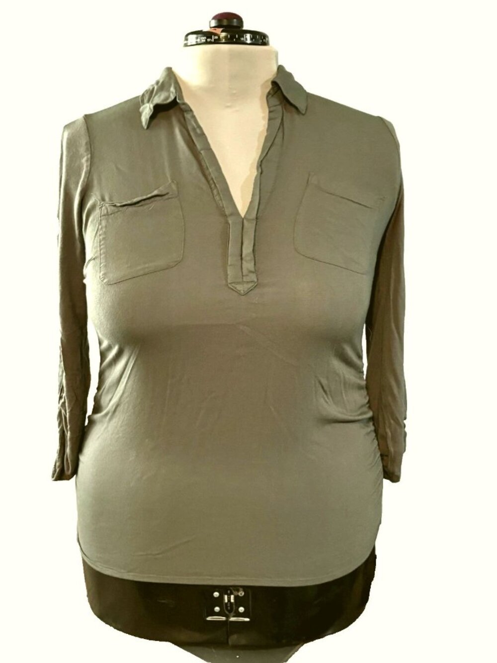 Motherhood Maternity OD Green Long Sleeve Top S - Side Ruche  Pregnancy Shirt
